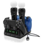 Tihokile PS4 Controller Charger, 4 in 1 PS4 Charging Dock, Fast PS4 Controller Charger Dock for Playstation 4 / PS4 / PS4 Pro Controller/PS VR Move Motion with LED Display 3 USB Sockets