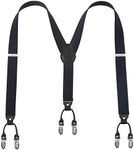 Mens Braces Lafayon Black Braces For Men 6 Clips Y-Back 1.38'' Wide Heavy Duty Adjustable Elastic Mens Suspenders Durable Suspenders Strong Metal Clips (Black), One Size