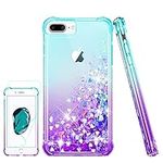 Pilaru for iPhone 8 Plus/7 Plus Case, iPhone 6s Plus/6 Plus Case with Screen Protector, Clear Liquid Heart Glitter Cover Soft TPU Cover Transparent Girly Phone Case for iPhone 8 Plus,Teal/Purple