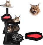 KAMABOKO Gothic Cat Tree with Coffin Bed, 46.9” Black Cat Tower for Indoor Cats with Scratching Posts, Halloween Cat Tree Tower for Large Cats, Black and Red