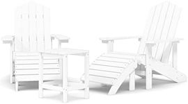 vidaXL Garden Adirondack Chairs with Footstool & Table Outdoor Patio Backyard Terrace Balcony Lounge Armchair Seating Furniture HDPE White