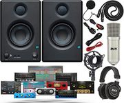 PreSonus Pair of Eris E3.5 BT 2-Way Studio Bluetooth Monitors with Studio One Prime DAW Studio Magic and Plug-in Suite Software Pack and LyxPro Condenser Recording Microphone Kit and Headphones