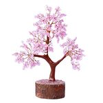 Sawcart Rose Quartz Crystal Bonsai Money Tree Natural Gemstone Feng Shui Home Office Decor Good Luck Wealth Prosperity Reiki Healing Positive Energy Spiritual Gift (Size 10-12 Inches, Golden Wire)