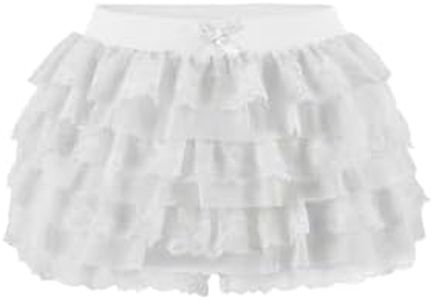 Women Y2K Lace Multi-Layered Bloomers, Lolita Ruffle Shorts, Sexy Short Pumpkin Pants, Elastic Waist Sweet Pettipants (US, Alpha, 3X-Large, Regular, Regular, White)