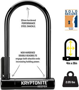 Kryptonite Keeper Bike U-Lock with 4ft Steel Cable – Heavy Duty Anti-Theft