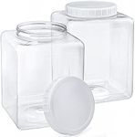 Elsjoy 2 Pack 1.3 Gallon Plastic Jars, Plastic Gallon Containers with Lids, Large Square Plastic Food Storage Jar for Kitchen, Dry Food, Snack