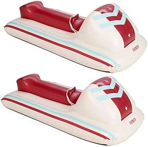 FUNBOY Inflatable Skimobile - Two Person Capacity Winter Snow Sled with Handles, Pull Rope, Rubber Base Tracks, Redracer, Two Pack