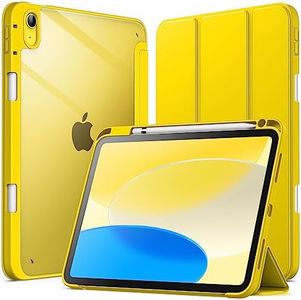 JETech Case for iPad 10 (10.9-Inch, 2022 Model, 10th Generation) with Pencil Holder, Clear Transparent Back Shell Slim Stand Shockproof Tablet Cover, Auto Wake/Sleep (Yellow)