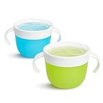 Munchkin 2 Piece Snack Catchers, Toddler Snack Box & Baby Weaning Pot, Snack Holder & Food Storage Containers, BPA Free Toddler Snack Pot, Kids Small Snack Pot Tub with Handles, No Spill - Blue/Green