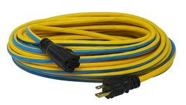 Coleman Cable 02438 14/3 Push-Lock SJTW Locking Extension Cord, Yellow/Blue, 50-Foot by Coleman Cable