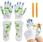 VAIDUE Acupressure Reflexology Socks and Gloves Tool Set | Hand Spa And Foot Massage Sock with Massage Rod Foot Point Complete Illustration for Women and Men Tired Relieve