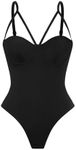 OYOANGLE Women's Sexy Cut Out Underwire Shapewear Bodysuit Strappy Sleeveless Party Bodysuits Cami Tank Tops Black XXXL