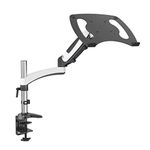 SHOPPINGALL Fully Adjustable Single Gas Spring Laptop Mount Stand for Laptops Up to 17", Both Desk clamp and Grommet mounting - SA-GM112D+D15-White