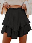 Aoudery Flowy Shorts for Women Casual Boho Ruffle Tiered Skorts High Waist Mini Skirts Golf Tennis Crochet Shorts, All Black, X-Small