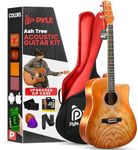 Pyle Steel String Acoustic Guitar Kit, 41" Full Size Cutaway with Ashtree Top, Open Pore Finish, Premium Accessory Set with Armored Gig Bag, Cherry Burst Matte