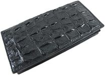 PELGIO Genuine Crocodile Alligator Backbone Skin Leather Checkbook Long Wallet (Black)