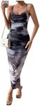 SOLY HUX Women's Tie Dye Cowl Neck Split Hem Bodycon Cami Dress Backless Long Dresses Grey Tie Dye X-Large