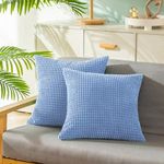 CaliTime Throw Pillow Covers Pack of 2 Comfy Corduroy Corn Striped Waffle Decorative Cushion Cases for Couch Sofa Bed Farmhouse 20 X 20 Inches Grey Blue