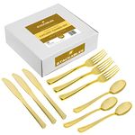 STACKABLES ~ 120 Piece Poloished Gold Plastic Cutlery Set ~ Spoons Forks & Knives 40 of Each ~ Elegant Hard Plastic Silverware ~ Reusable Combo Plastic Flatware for Weddings Parties & Events