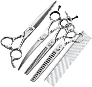 Fenice Totem Dog Grooming Scissors: 5 IN 1 Professional Grooming Scissors for Pet High Precision CNC-Cut Blades, Silver (SET, 7")