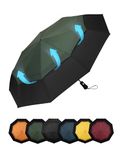 Chakipee Travel Compact Umbrella Windproof - Portable Automatic Umbrellas for Rain, Folding Umbrella for Men and Women, Double Vented Canopy 210T Teflon Coating 102cm Span - 9 Ribs Green Umbrella