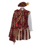 Willyacos Men's Tudor Elizabethan Period Costume Royal Pince Tudor King Costume Nobleman Costume Vest Pants Hat Cape (Red, XXL)