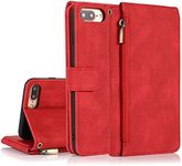 GoshukunTech for iPhone 6 Plus/6s Plus Case,for iPhone 7 Plus/8 Plus Case[ 8 Card Slots & 1 Zipper Coin Purse] Leather Wallet Flip Cover with Wrist Starp for iPhone 6 Plus/6s Plus/7 Plus/8 Plus-Red