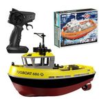 URMODELAND RC Boat, 1/72 RC Tugboat for Adults 2.4G RC Electric Tugboat Model Kit, High-Speed Remote Control Tugboat Ship RC Racing Boat Model for Pools & Lakes-RTR Version, Yellow