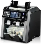 MUNBYN IMC08 Dual Money Counter Machine Mixed Denomination with Reject Pocket, Value Counting, Counterfeit Detection 2 CIS/UV/MG/IR, Sort&Print Enabled Cash Counter, Mixed Bill Counter (Black)