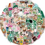 100 Pcs Coffee Stickers - Aesthetic Cup Drink Stickers Waterproof Vinyl Cute Stickers for Laptop Guitar Water Bottle Luggage Bike Kids Teens Adults Party Supplies Decoration