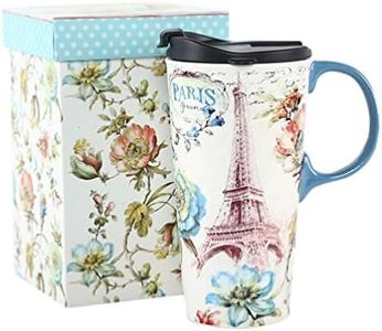 Tall Ceramic Travel Mug 17 oz. Sealed Lid With Gift Box Paris