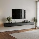 POVISON Fully-Assembled Minimalist Floating TV Stand, Modern Wall-Mounted Entertainment Center with 4 Flip-Down Cabinet Doors, Solid Wood Media Console, 110.24"