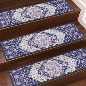 Stair Treads for Wooden Steps Indoor, 7 Pack 8" X 30" Non Slip Carpet Stair Treads with Reusable Adhesive for Kids Elders and Dogs, TPR Backing Stair Rugs Oriental Staircase Step Treads,Bohemia