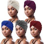 DRESHOW 5 Pack Women Turban African Pattern Knot Headwrap Beanie Pre-Tied Bonnet Chemo Cap Hair Loss Hat