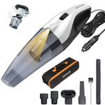 UN1QUE Car Vacuum Cleaner, 6000Pa Powerful Suction, Vacuum Cleaner for Car Use with DC 12V & LED Light, HEPA Filter Cars Vacuum 450ML Dustbin, 3 Nozzles, 4M Power Cord with Storage Bag (Black)