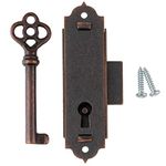 Antique Copper Narrow Cabinet Door or Grandfather Clock Case Lock w/Skeleton Key | UA-039-L