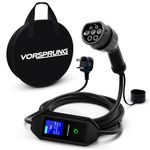 VORSPRUNG® Portable EV Charger Type 2 with 8 Metre 8M Controllable Digital Screen (UK Plug 3 pin), Electric Vehicle Portable Charging Cable Type 2 (type 2 female), 8/10/13A FREE Carry Case (8M)