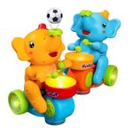 VikriDA Musical Walking Elephant Drummer Toy | Flashing Light | Amazing Sound | Beating Drum Blowing Ball Toys for Kids Boys Girls Children - 1PC Multicolor