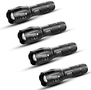 LED Emergency Handheld Flashlight, 4 Pack, Adjustable Focus, Water Resistant with 5 Modes, Best Tactical Torch for Hurricane, Dog Walking, Camping