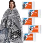 RAINPOH Emergency Mylar Thermal Blanket 82 * 64 in(5 Pack), Gigantic Space Blanket, Survival Blankets Heavy Duty Camping Gear, First Aid, Silver…