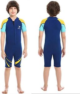 ZCCO Kids Shorty Wetsuit 2.5mm Neoprene Suit, Short Sleeve One Piece Youth Boy/Girl Suit for Swimming, Surfing, Diving Water Sports(DK-BE-2XS)