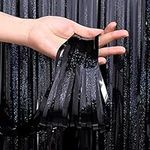 WENYA 3 Pack Black Foil Fringe Curtains Party Decorations, 3.3ft x 6.6ft Glitter Fringe Rain Curtain, Photo Booth Backdrop Tinsel Curtain Streamer for Wedding Christmas New Year Celebration Party