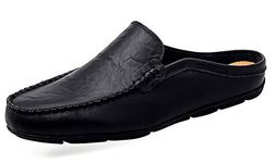 Go Tour Mens Mules Clog Slippers Breathable Leather Slip on Shoes Casual Loafers Black 10.5/46