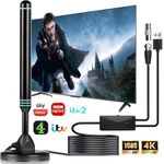 TV Aerial, 2024 New Upgraded TV Antenna Indoor 4K And 1080P Full HD,TV Aerial Indoor with Strong Signal 250 Miles Range Reception Freeview Aerial for Local Channels and All TV, with Magnetic Base