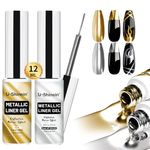 U-Shinein Metallic Painting Liner Nail Polish, Mirror Silver & Gold Metal Painted Drawing Gel with Build in Thin Brush, Mirror Chrome Gel Polish Nail Art Gel Liner Soak Off DIY Nail Art Manicure, 2Pcs 12ml