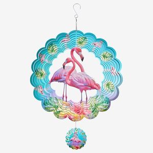 Voumsil Metal Wind Spinner Outdoor Garden Decoration Laser Cutting Hanging Mandala Kinetic Wind Spinners 12 Inches Stainless Steel Outdoor Decorations for Patio (Flamingo)