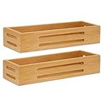 SAUNNIHEN Bamboo Spice Rack Organiser without Drilling, 2 Packs Spice Rack Wall Mounted, Spice Storage Organiser for Inside/Outside Cupboard, Herb Rack Standing/Hanging, Self-adhesive/Drilled