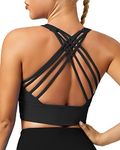 QUEENIEKE Sports Bras for Women Padded Medium Support for Yoga Cross Back Strappy Free to Be Bra Size S Color Black