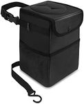 Car Trash Bag Automotive Garbage Can with Lid,Foldable Vehicle Trash Bin Container for Car with Storage Pockets,Waterproof & Leak-Proof,Black