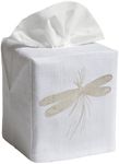 Jacaranda Living Square Tissue Box Cover, Linen/Cotton Fabric Tissue Holder, Decorative Cloth Tissue Cube Cover, Nature Designs Dragonfly, Classic (Beige)